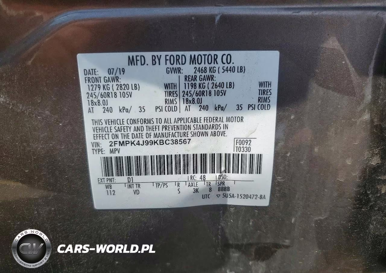 2019 Ford Edge Sel VIN:2FMPK4J99KBC38567 - 13