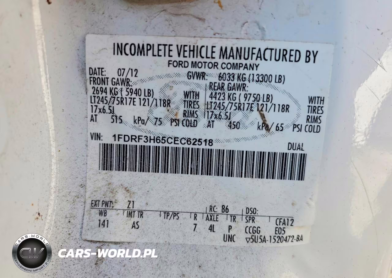 2012 Ford F350 Super Duty VIN:1FDRF3H65CEC62518 - 12