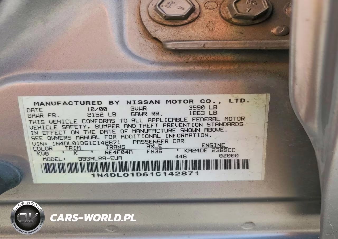2001 Nissan Altima Xe VIN:1N4DL01D61C142871 - 13