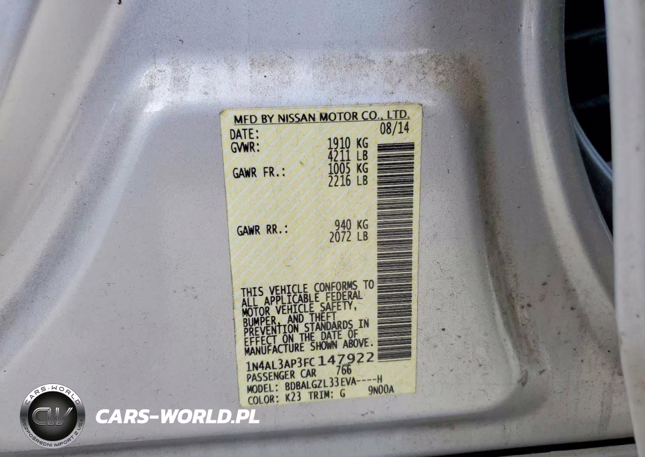 2015 Nissan Altima 2.5 S VIN:1N4AL3AP3FC147922 - 13
