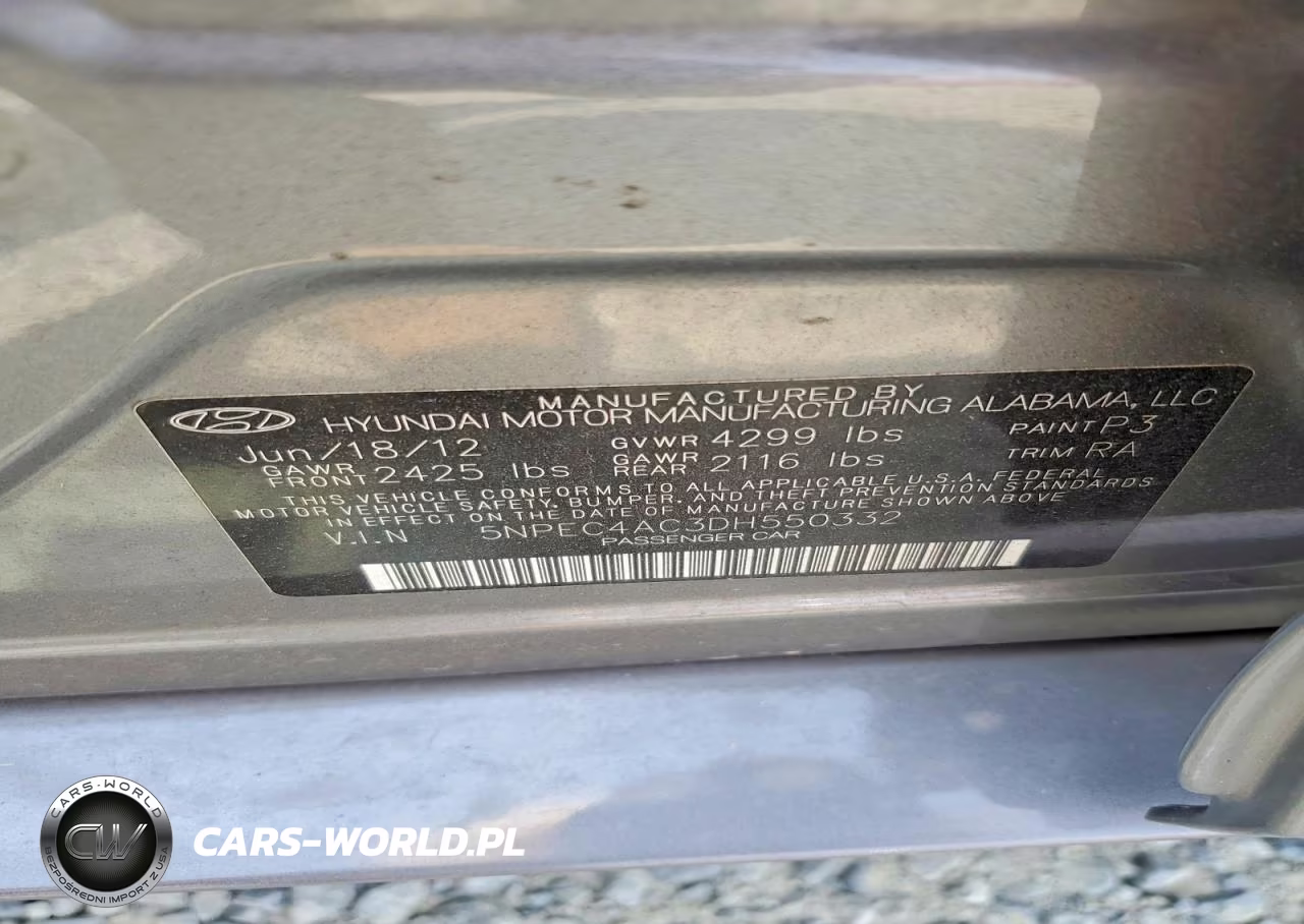 2013 Hyundai Sonata Se VIN:5NPEC4AC3DH550332 - 12