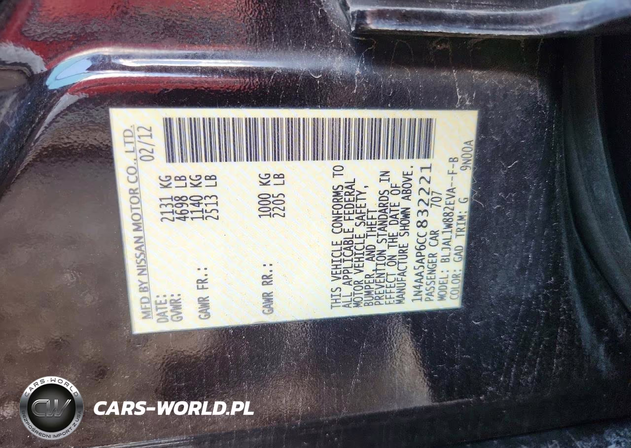 2012 Nissan Maxima 3.5 S VIN:1N4AA5AP6CC832221 - 12