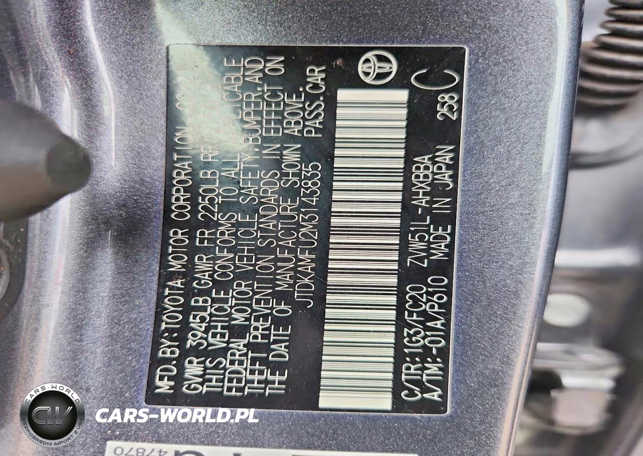 2021 Toyota Prius L Eco VIN:JTDKAMFU2M3143835 - 12