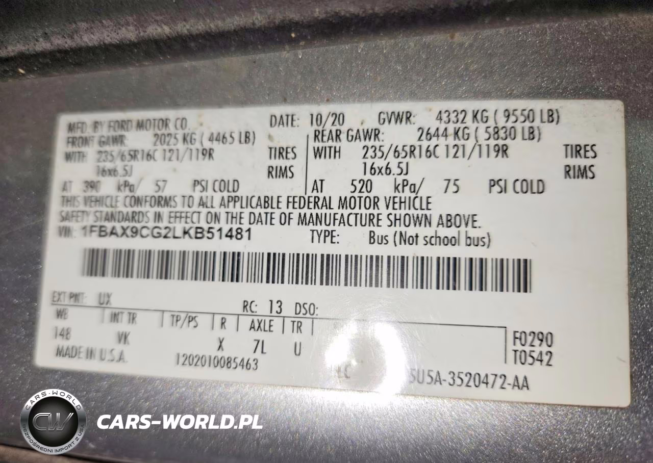 2020 Ford Transit T-350 VIN:1FBAX9CG2LKB51481 - 13