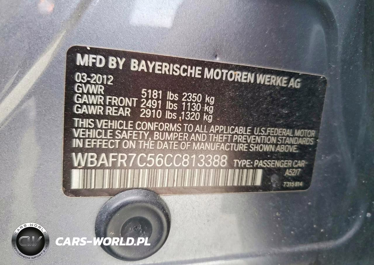 2012 BMW 535 I VIN:WBAFR7C56CC813388 - 12