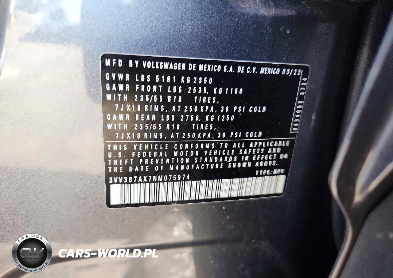 2022 Volkswagen Tiguan Se VIN:3VV3B7AX7NM075974 - 12