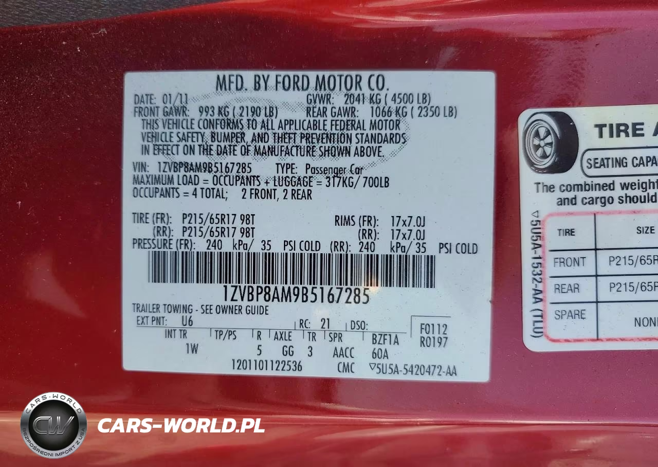 2011 Ford Mustang VIN:1ZVBP8AM9B5167285 - 12