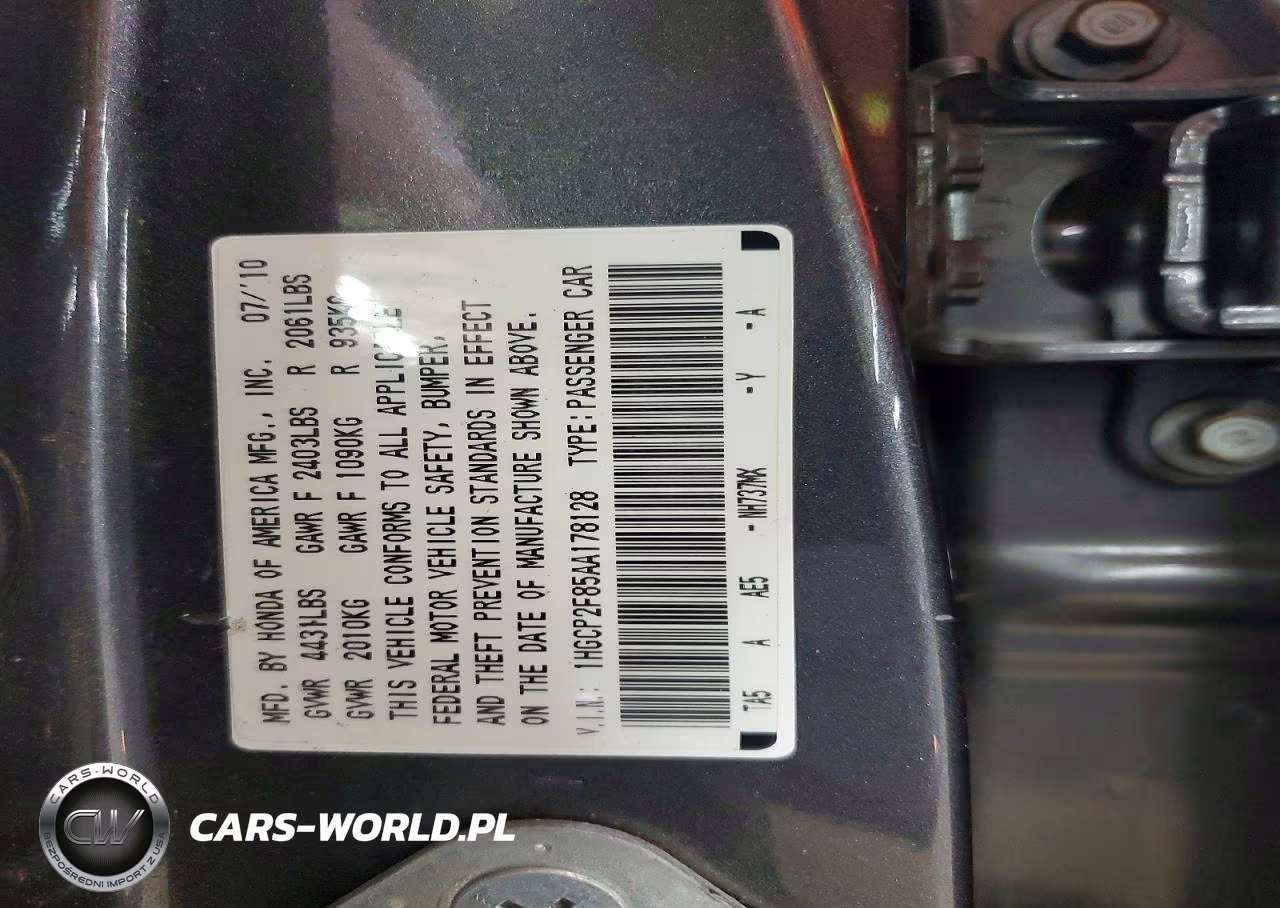 2010 Honda Accord Exl VIN:1HGCP2F85AA178128 - 12