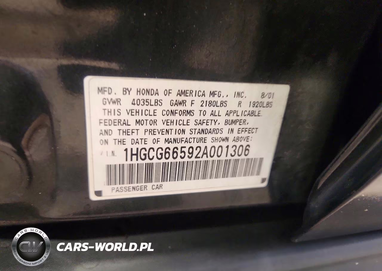 2002 Honda Accord Lx VIN:1HGCG66592A001306 - 12