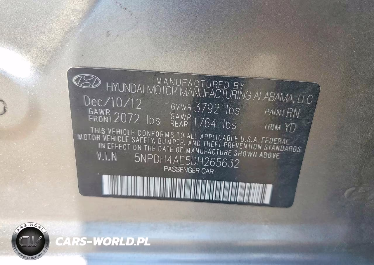 2013 Hyundai Elantra Gls VIN:5NPDH4AE5DH265632 - 12