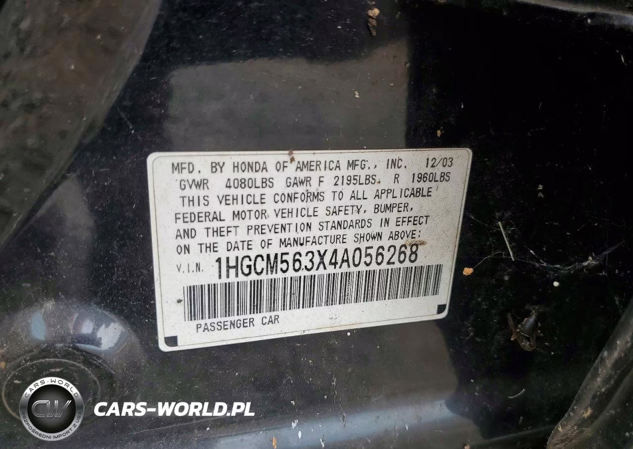 2004 Honda Accord Lx VIN:1HGCM563X4A056268 - 12