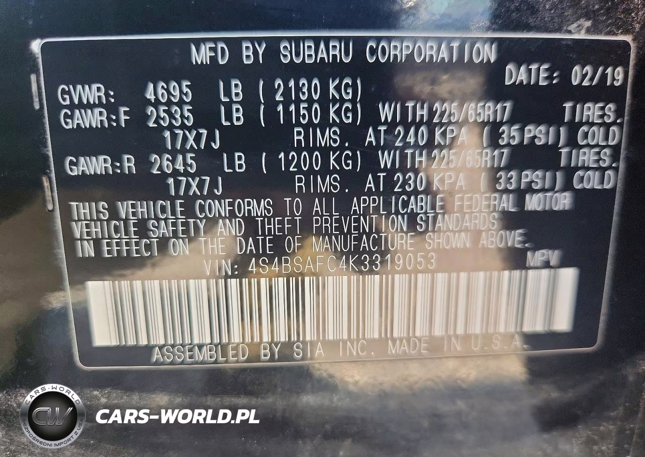 2019 Subaru Outback 2.5I Premium VIN:4S4BSAFC4K3319053 - 13
