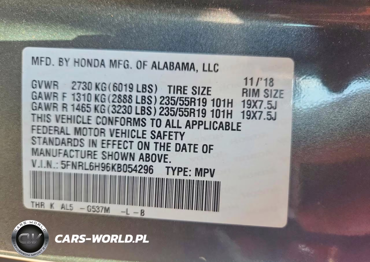 2019 Honda Odyssey Elite VIN:5FNRL6H96KB054296 - 13