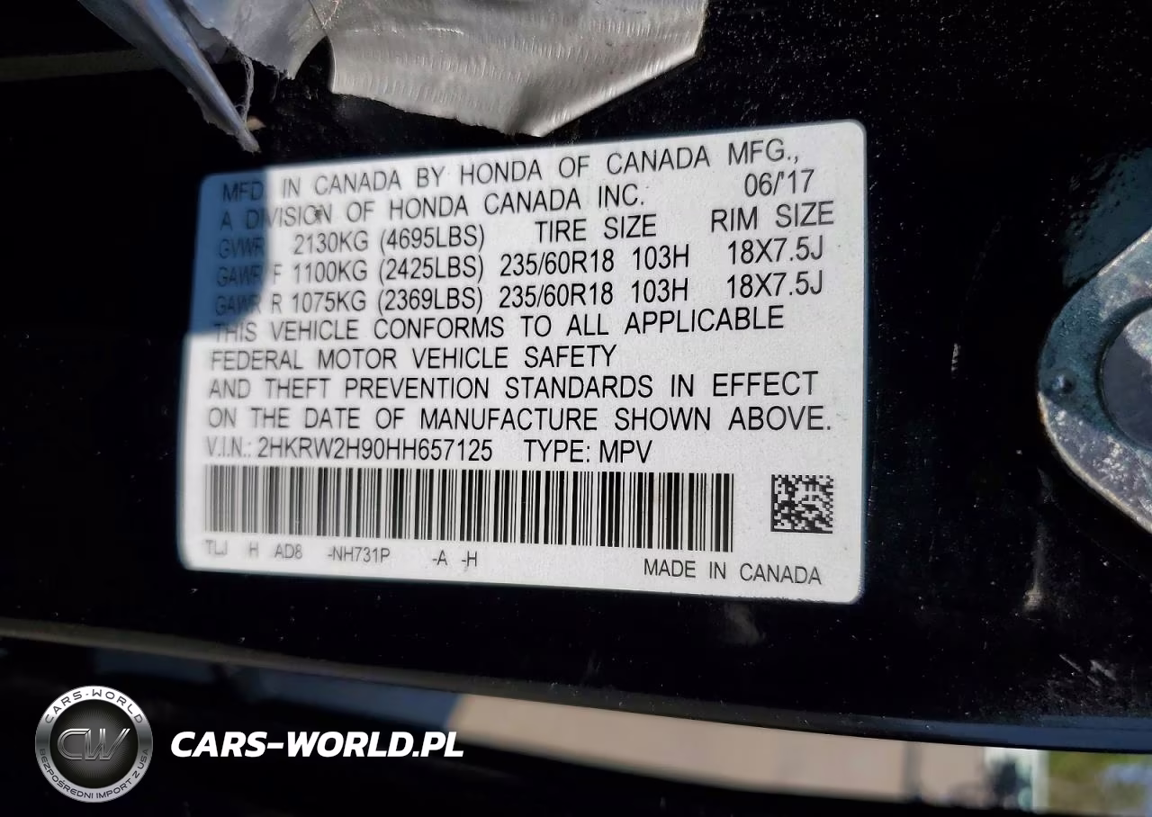 2017 Honda Cr-V Touring VIN:2HKRW2H90HH657125 - 13