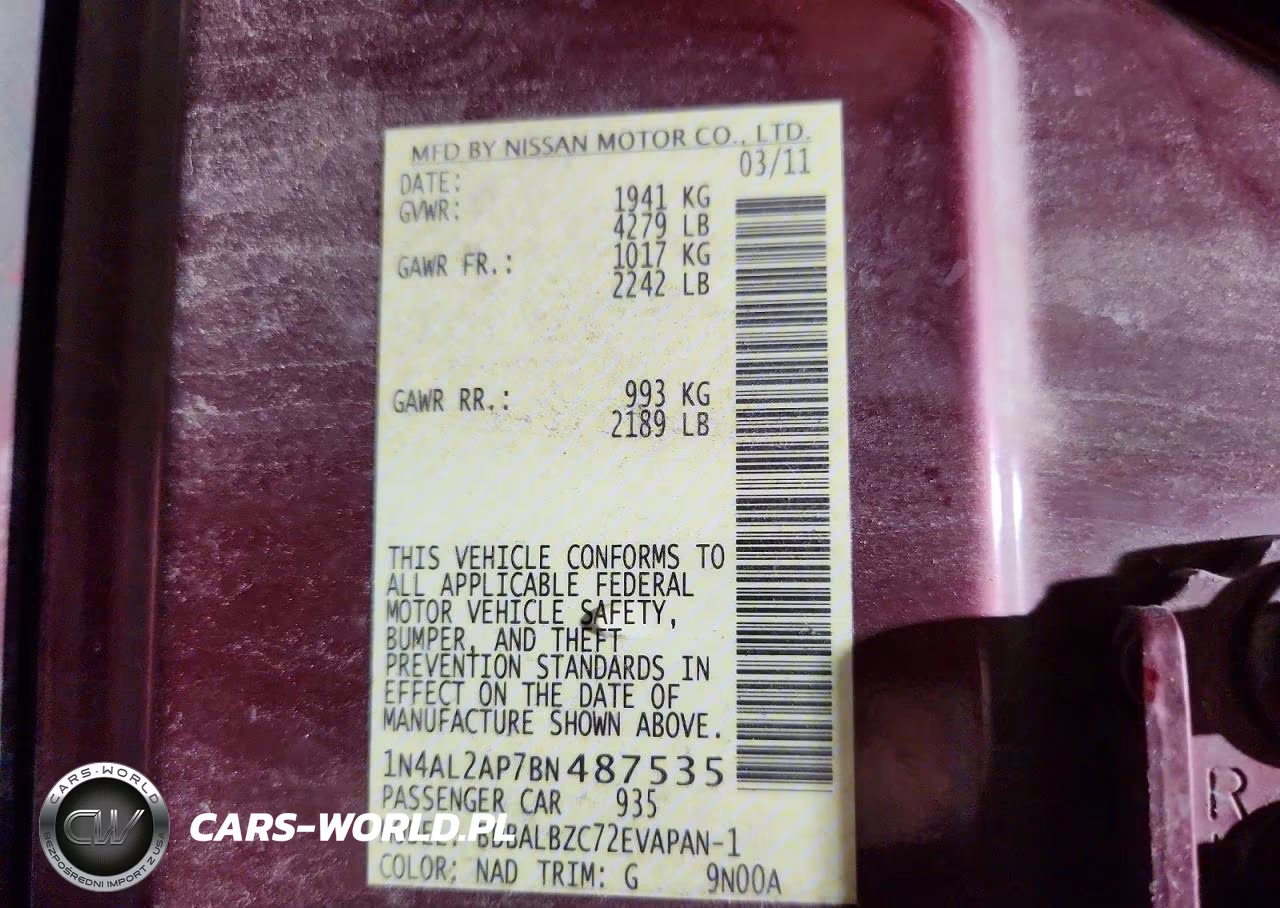 2011 Nissan Altima 2.5 VIN:1N4AL2AP7BN487535 - 12