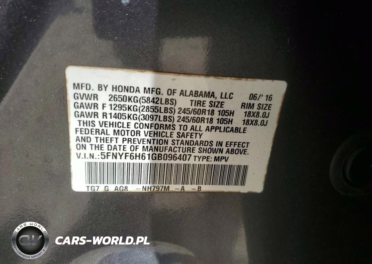 2016 Honda Pilot Exl VIN:5FNYF6H61GB096407 - 13