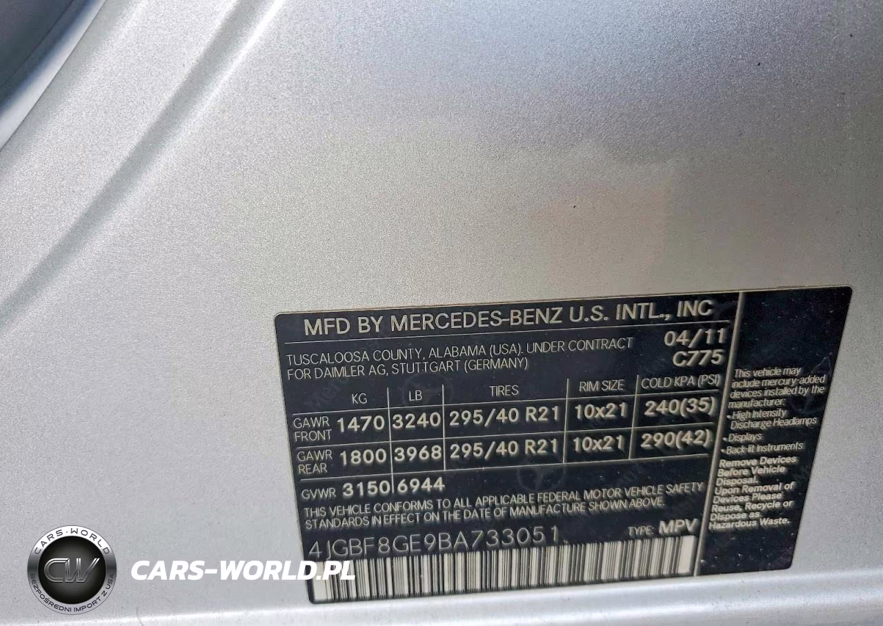 2011 Mercedes-Benz Gl 550 4Matic VIN:4JGBF8GE9BA733051 - 12