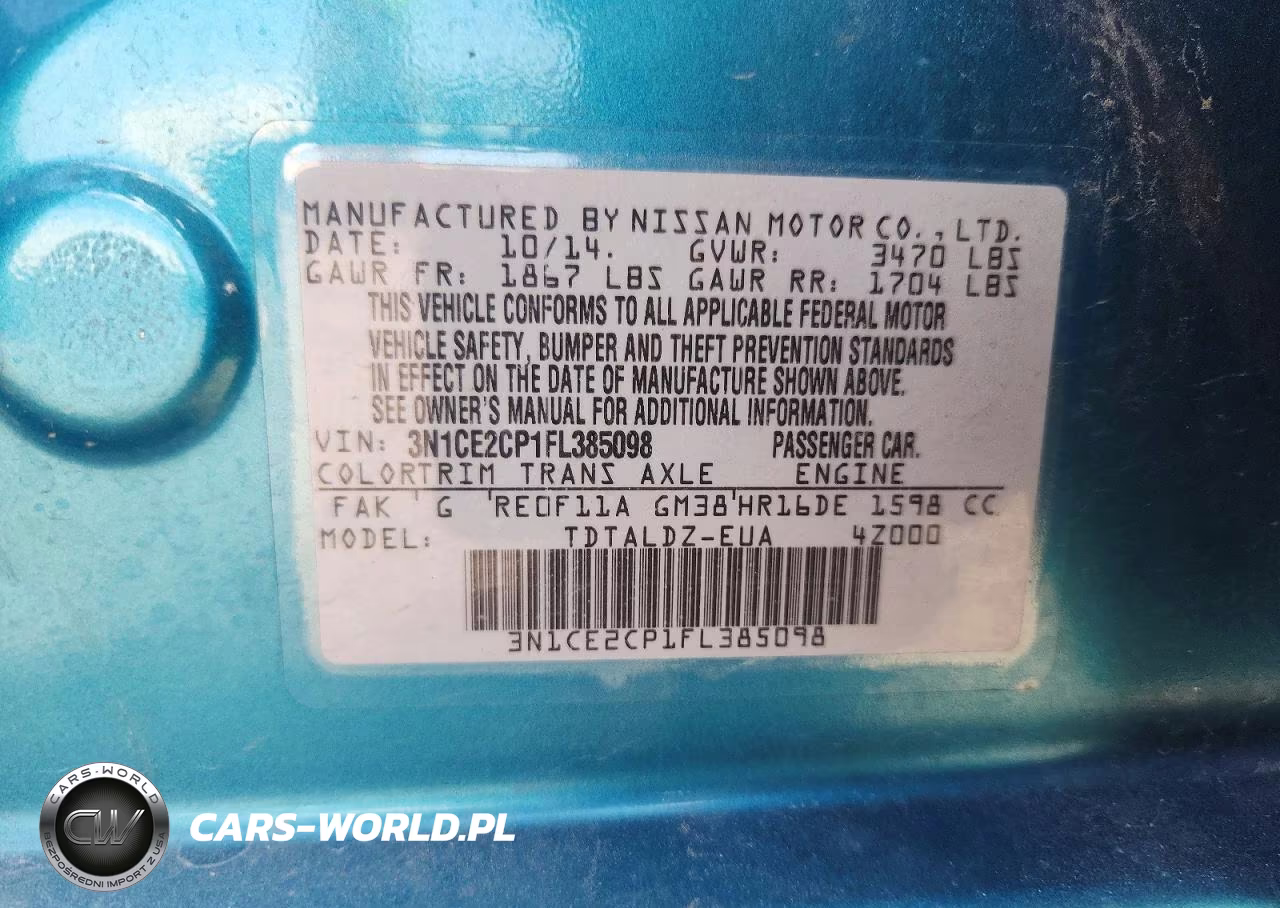 2015 Nissan Versa Note Sv VIN:3N1CE2CP1FL385098 - 12
