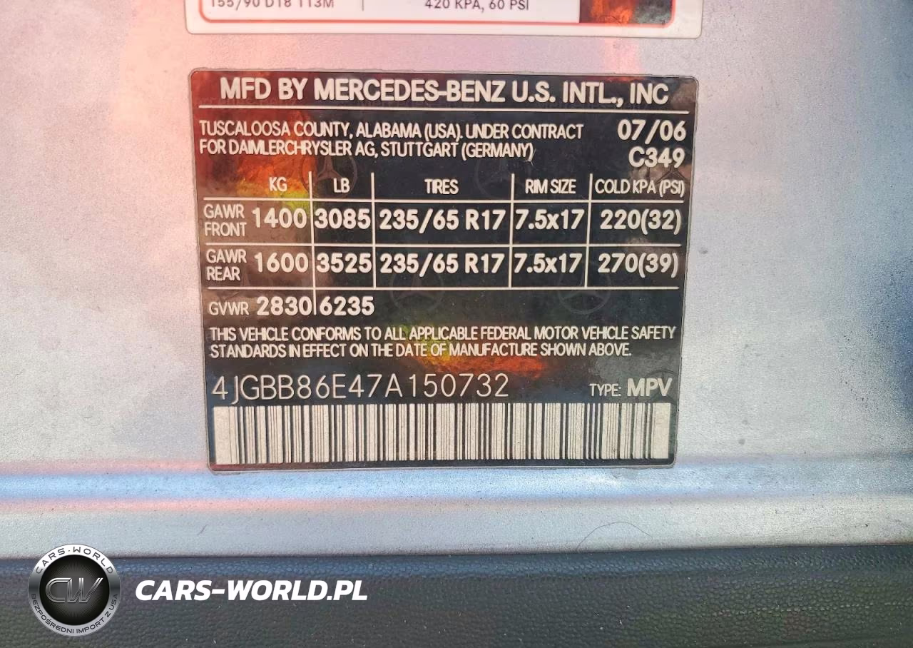 2007 Mercedes-Benz Ml 350 VIN:4JGBB86E47A150732 - 13