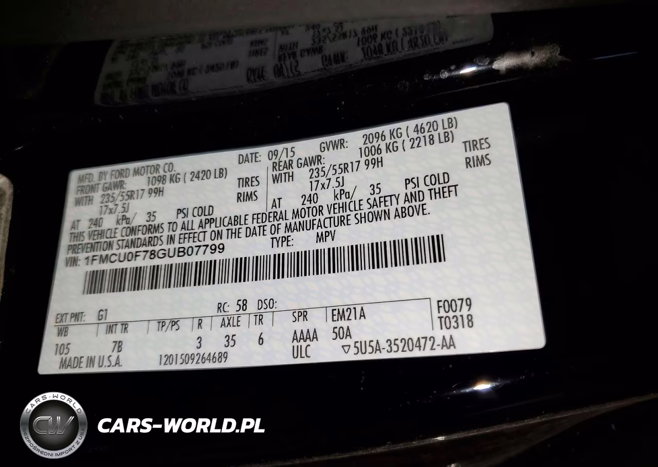 2016 Ford Escape S VIN:1FMCU0F78GUB07799 - 14