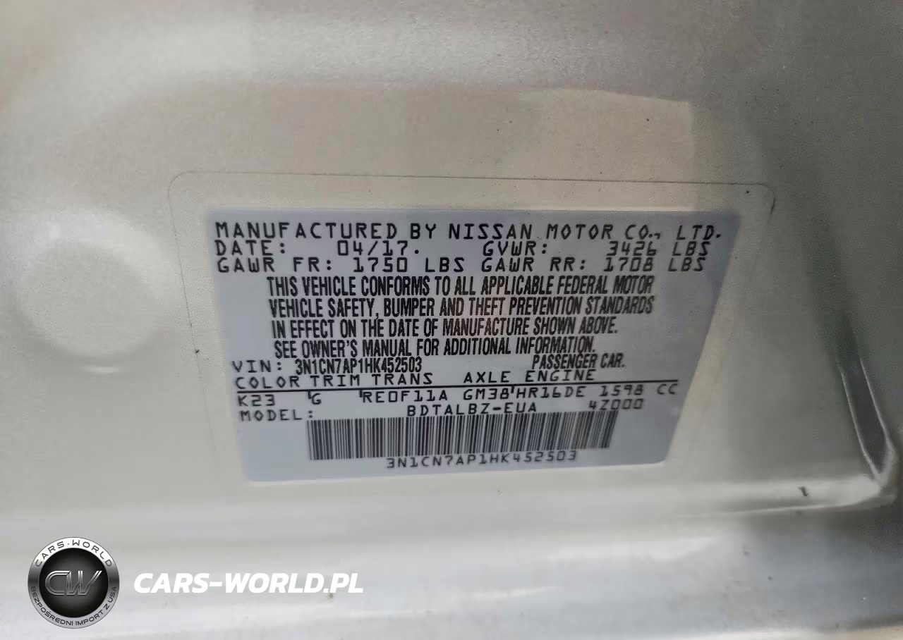 2017 Nissan Versa 1.6 Sv VIN:3N1CN7AP1HK452503 - 12