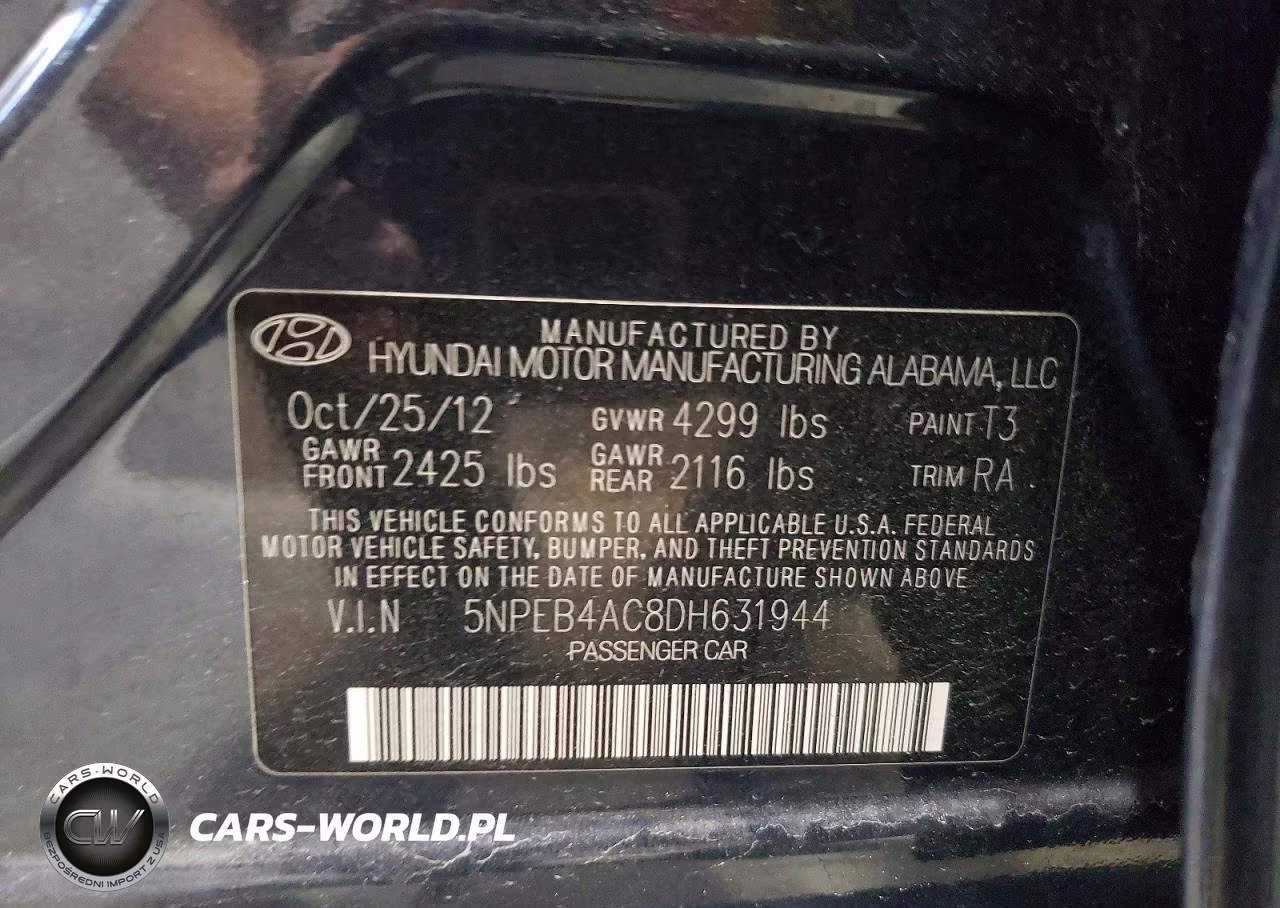 2013 Hyundai Sonata Gls VIN:5NPEB4AC8DH631944 - 12