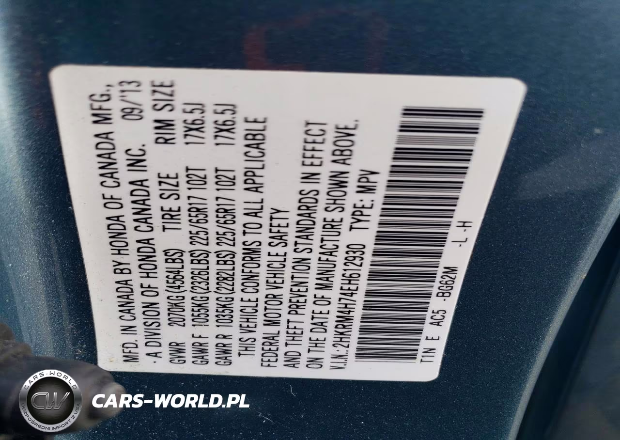 2014 Honda Cr-V Exl VIN:2HKRM4H74EH612930 - 12