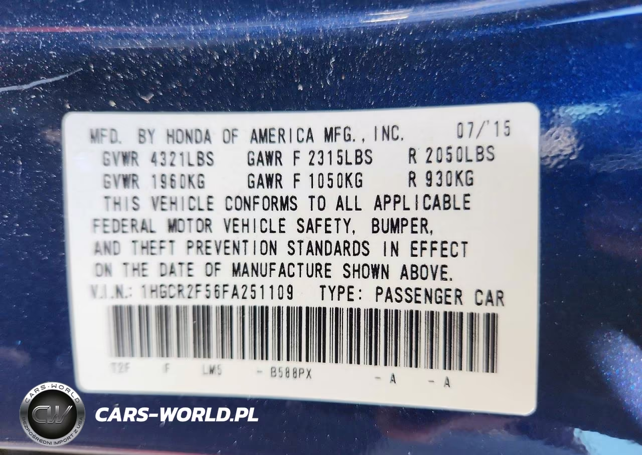2015 Honda Accord Sport VIN:1HGCR2F56FA251109 - 12