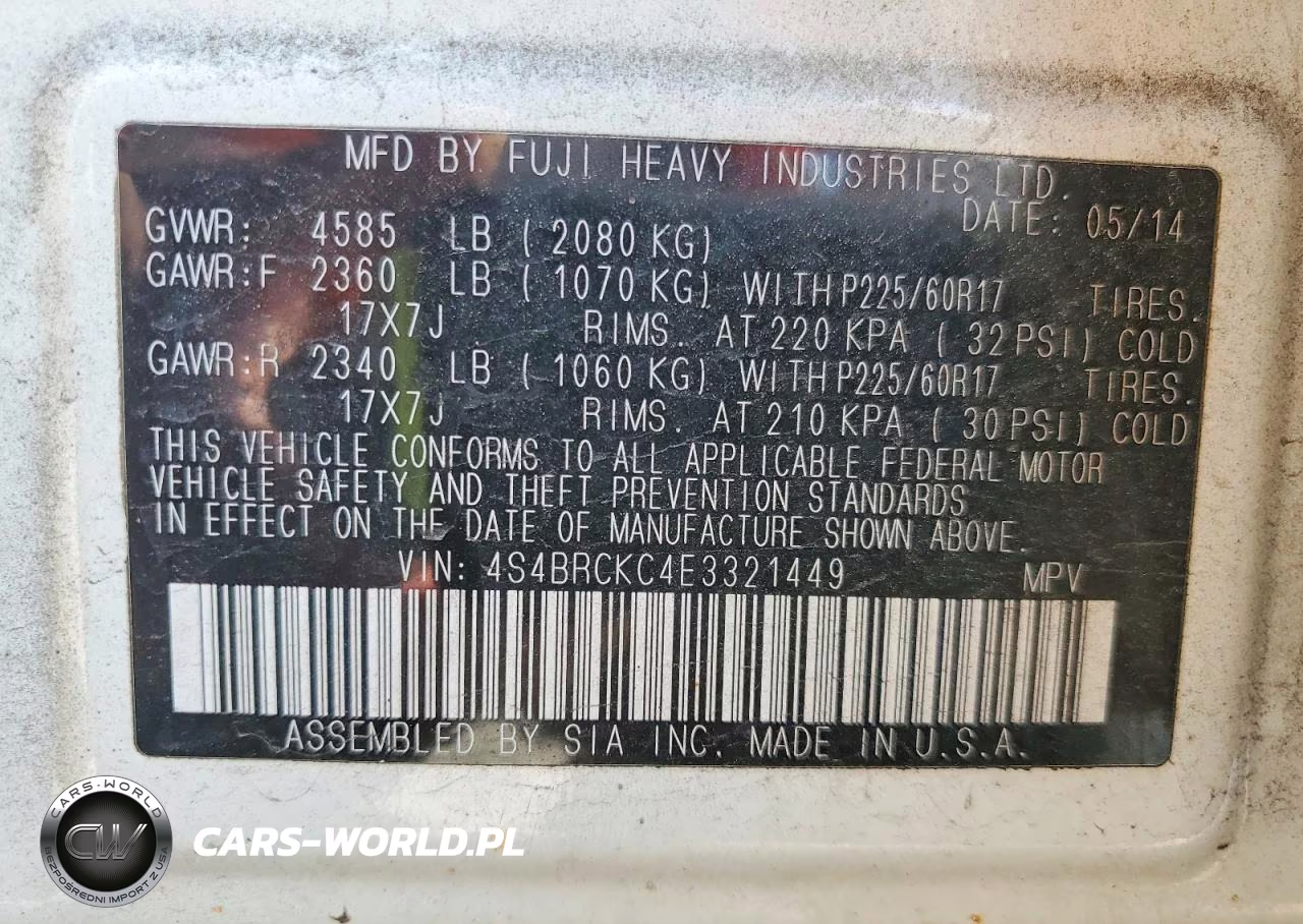 2014 Subaru Outback 2.5I Limited VIN:4S4BRCKC4E3321449 - 12
