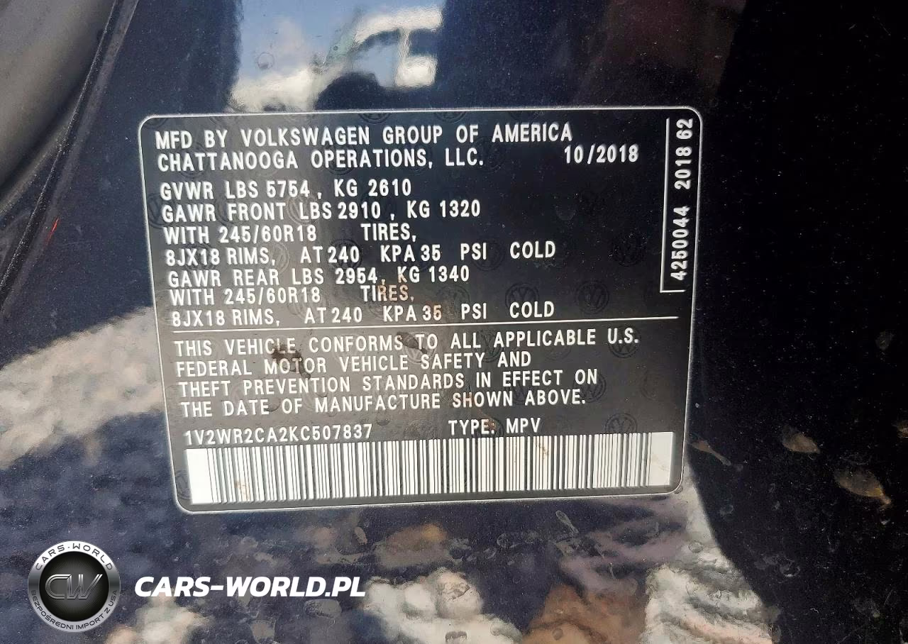 2019 Volkswagen Atlas Se VIN:1V2WR2CA2KC507837 - 12
