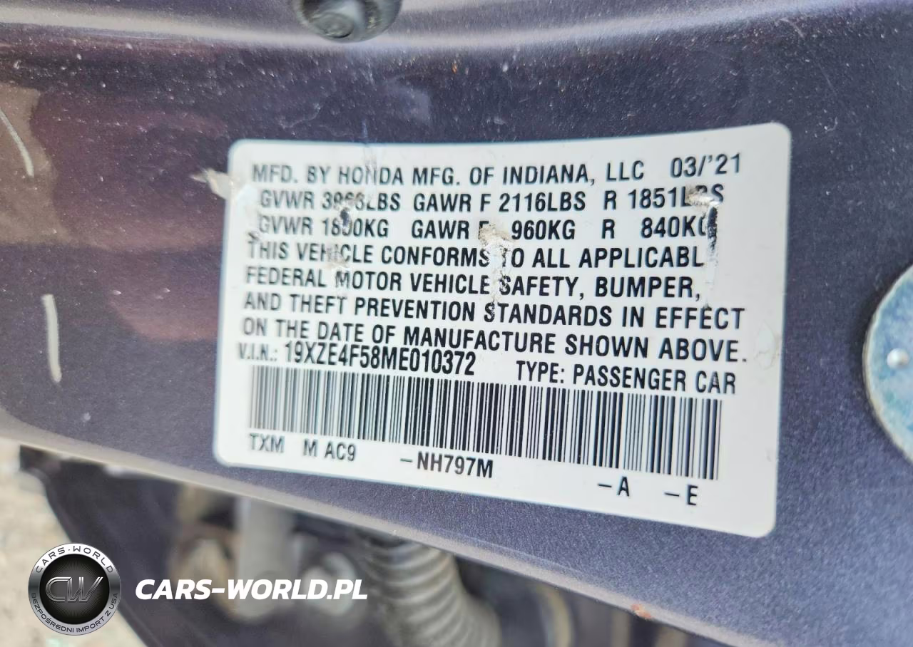 2021 Honda Insight Ex VIN:19XZE4F58ME010372 - 12