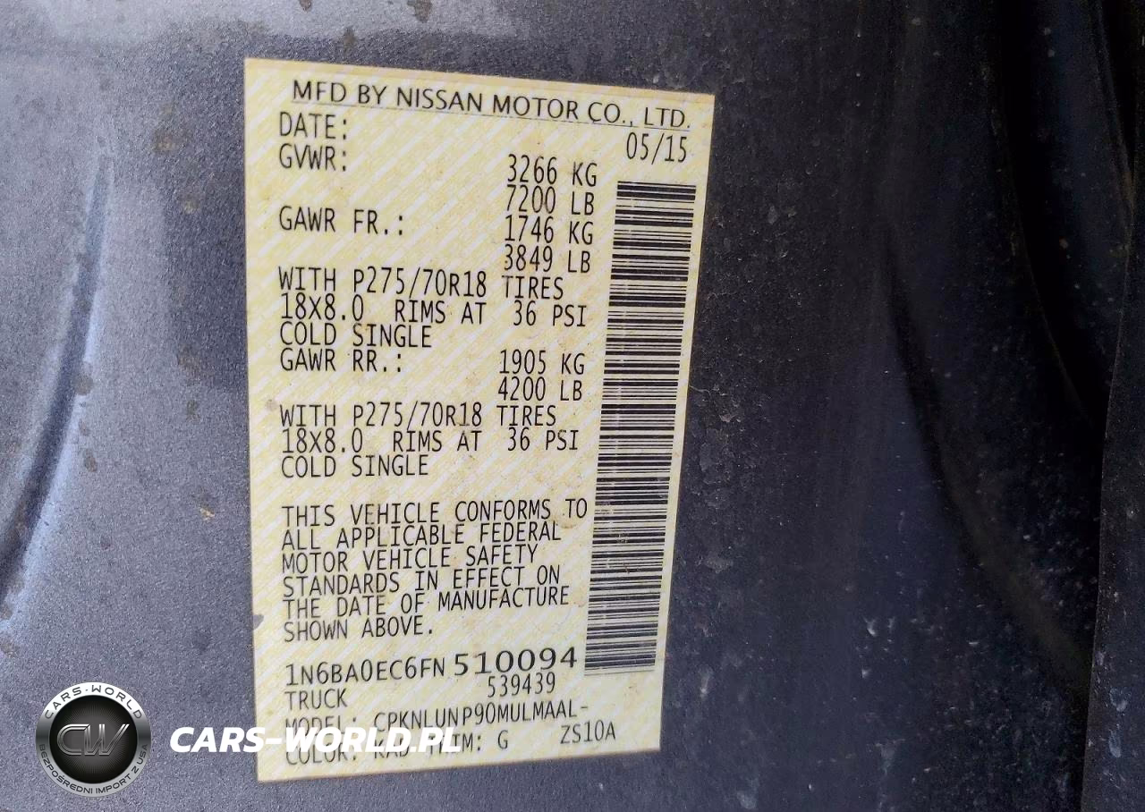 2015 Nissan Titan Pro-4X VIN:1N6BA0EC6FN510094 - 13