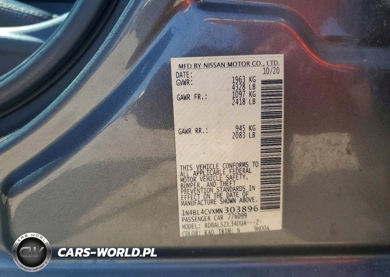2021 Nissan Altima Sr VIN:1N4BL4CVXMN303896 - 13