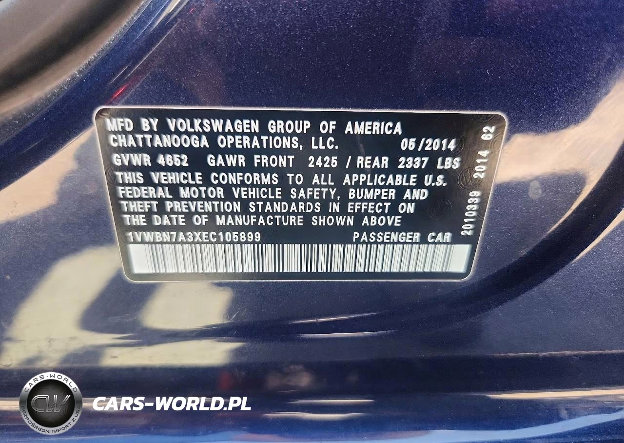 2014 Volkswagen Passat Se VIN:1VWBN7A3XEC105899 - 12