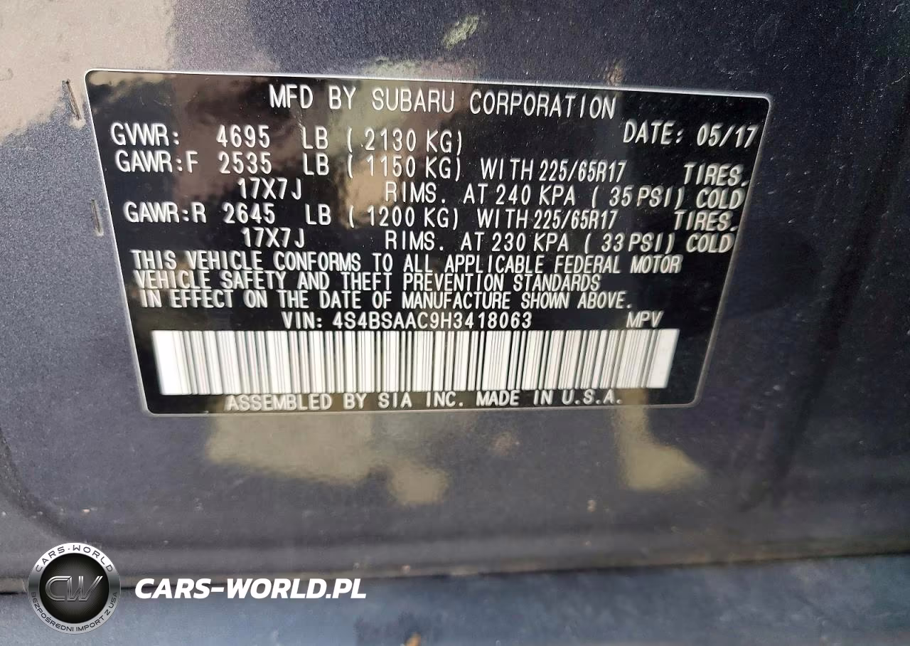 2017 Subaru Outback 2.5I VIN:4S4BSAAC9H3418063 - 14