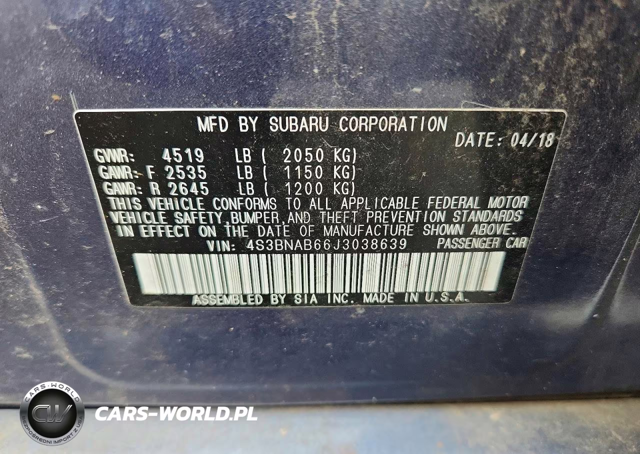 2018 Subaru Legacy 2.5I VIN:4S3BNAB66J3038639 - 12