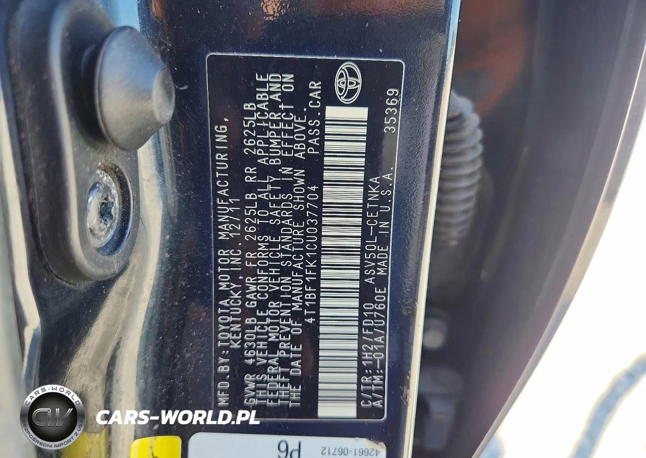 2012 Toyota Camry VIN:4T1BF1FK1CU037704 - 12