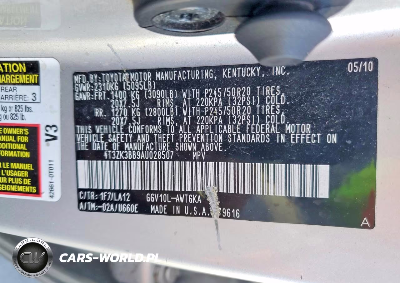 2010 Toyota Venza Fwd V6 VIN:4T3ZK3BB9AU028507 - 12