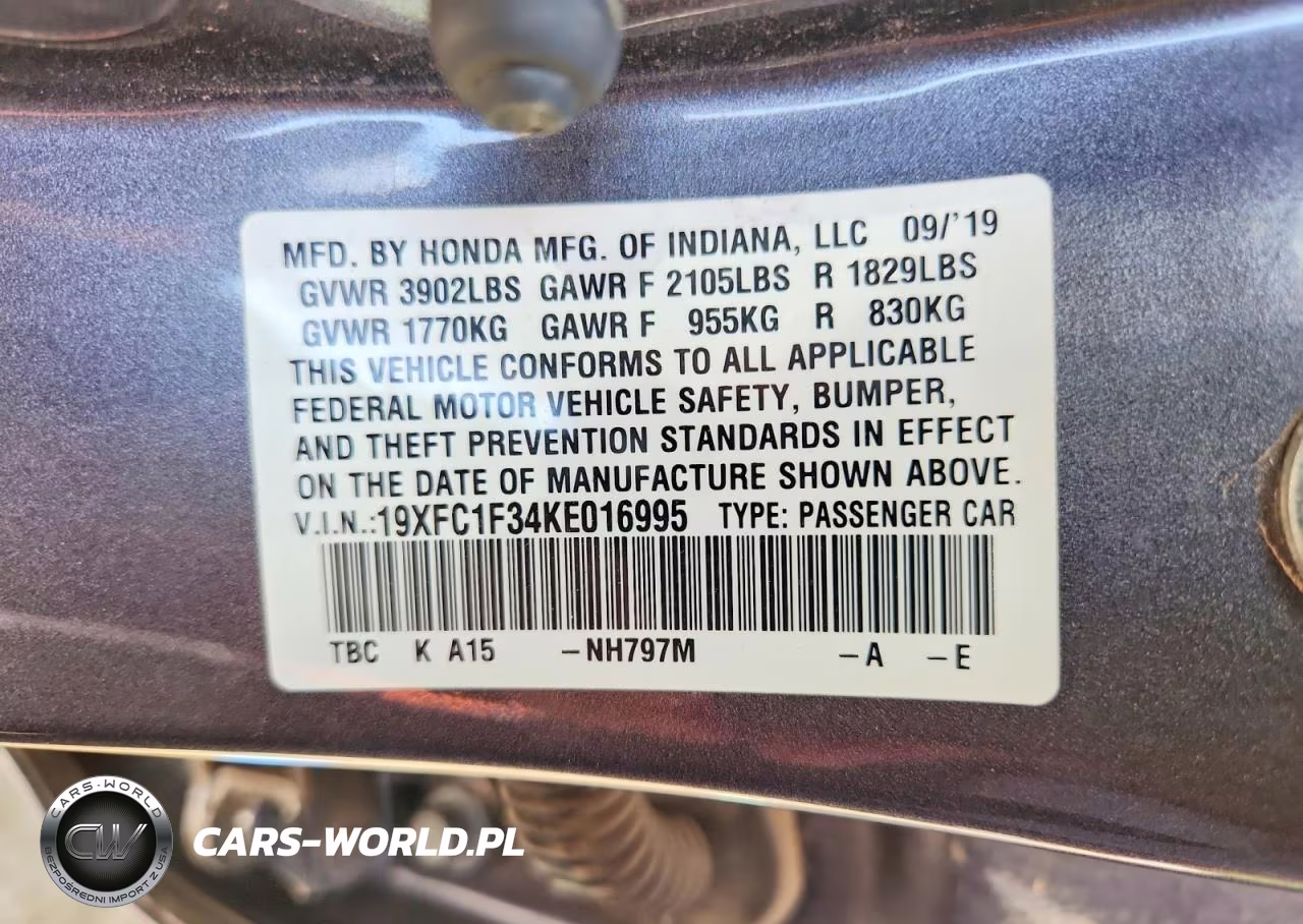 2019 Honda Civic Ex VIN:19XFC1F34KE016995 - 12