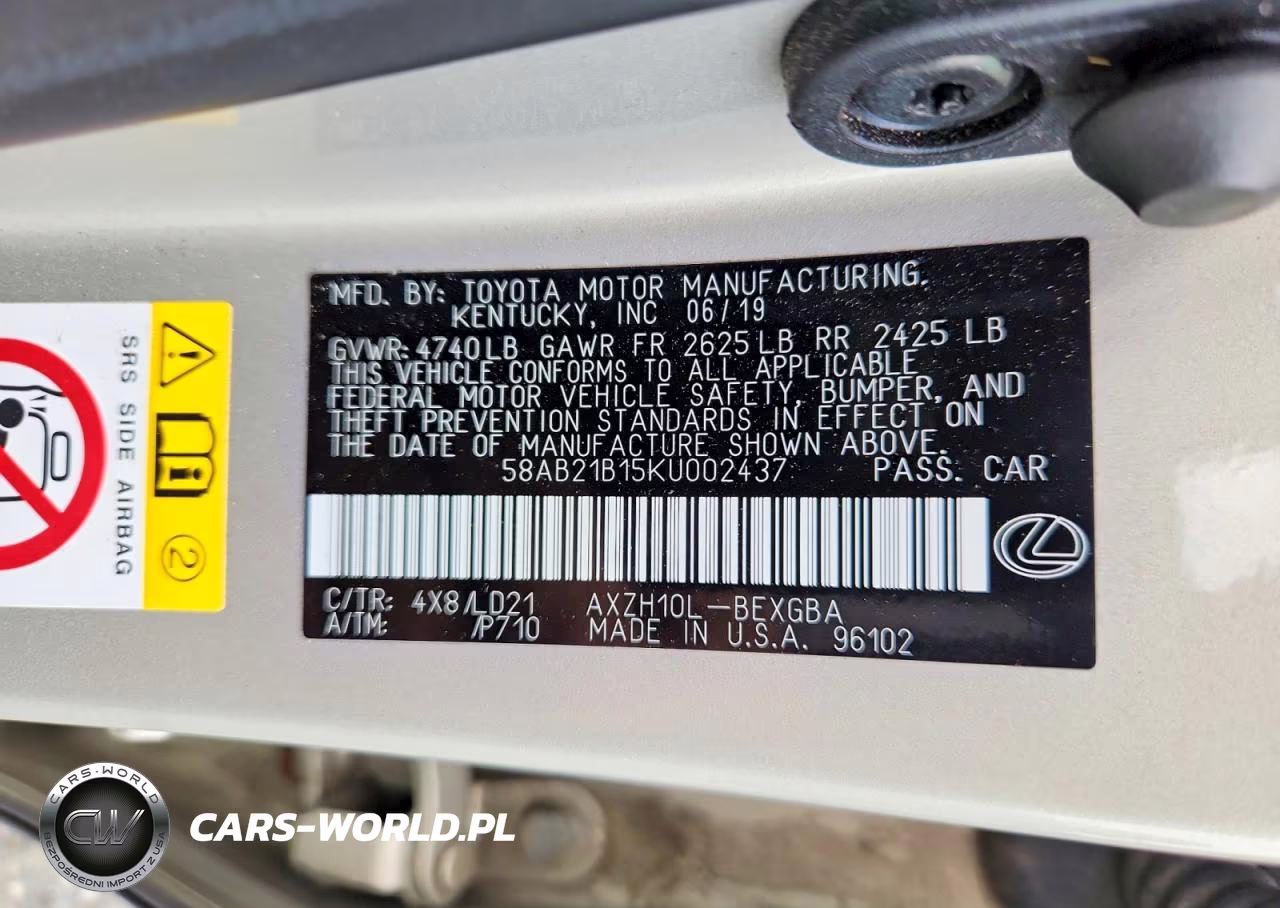 2019 Lexus Es 300H VIN:58AB21B15KU002437 - 12