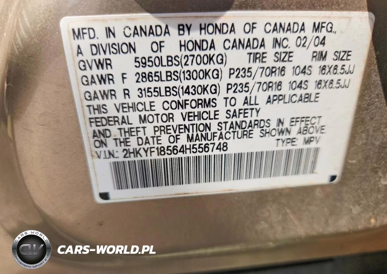 2004 Honda Pilot Exl VIN:2HKYF18564H556748 - 13