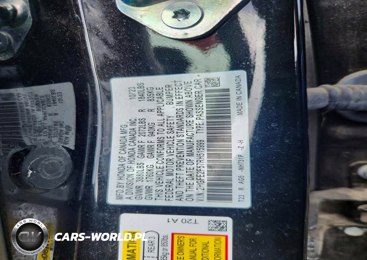 2024 Honda Civic Sport VIN:2HGFE2F57RH515999 - 12