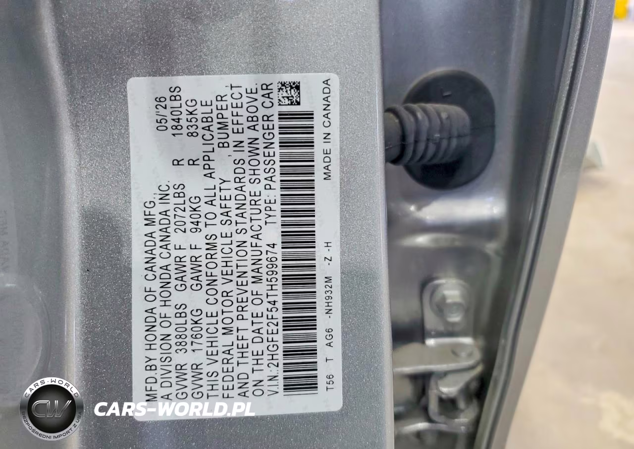 2026 Honda Civic Sport VIN:2HGFE2F54TH599674 - 12