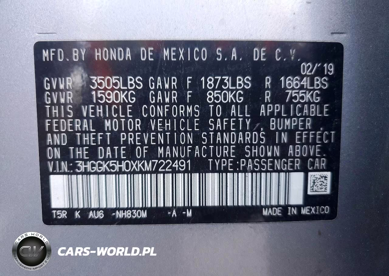 2019 Honda Fit Exl VIN:3HGGK5H0XKM722491 - 14