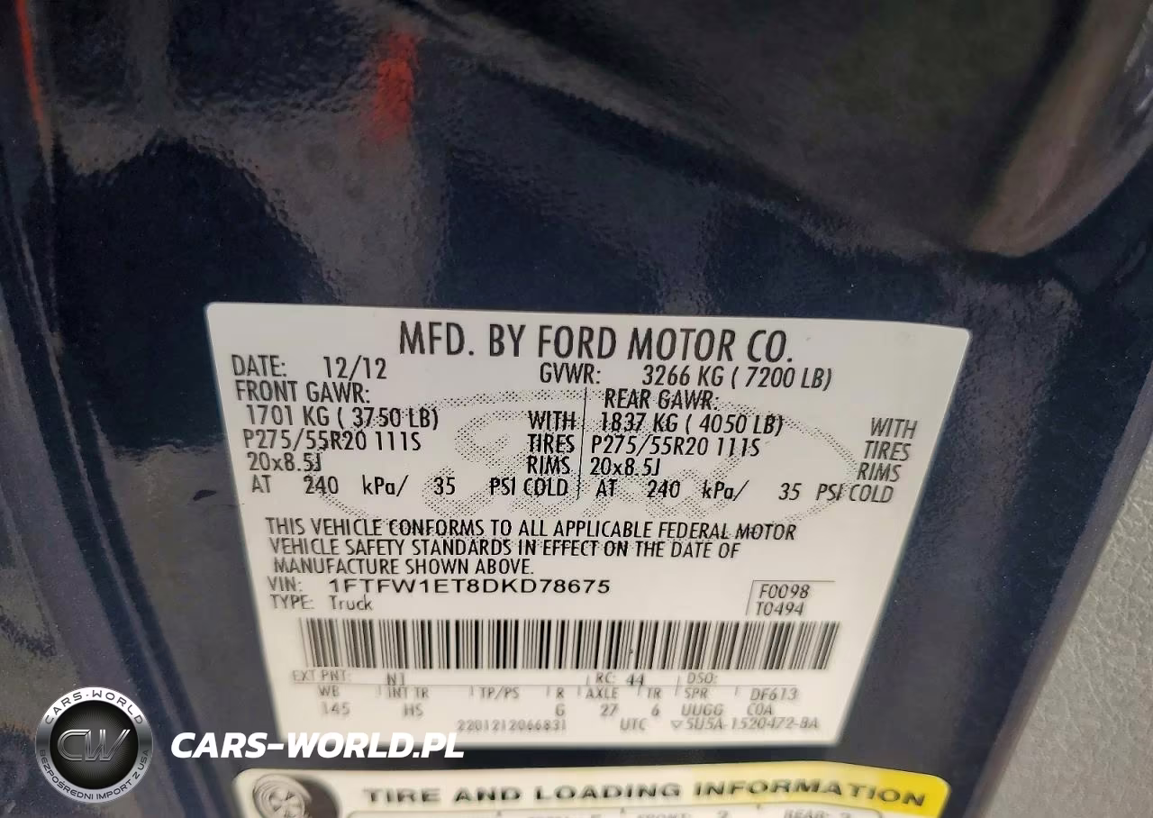 2013 Ford F150 Supercrew VIN:1FTFW1ET8DKD78675 - 12
