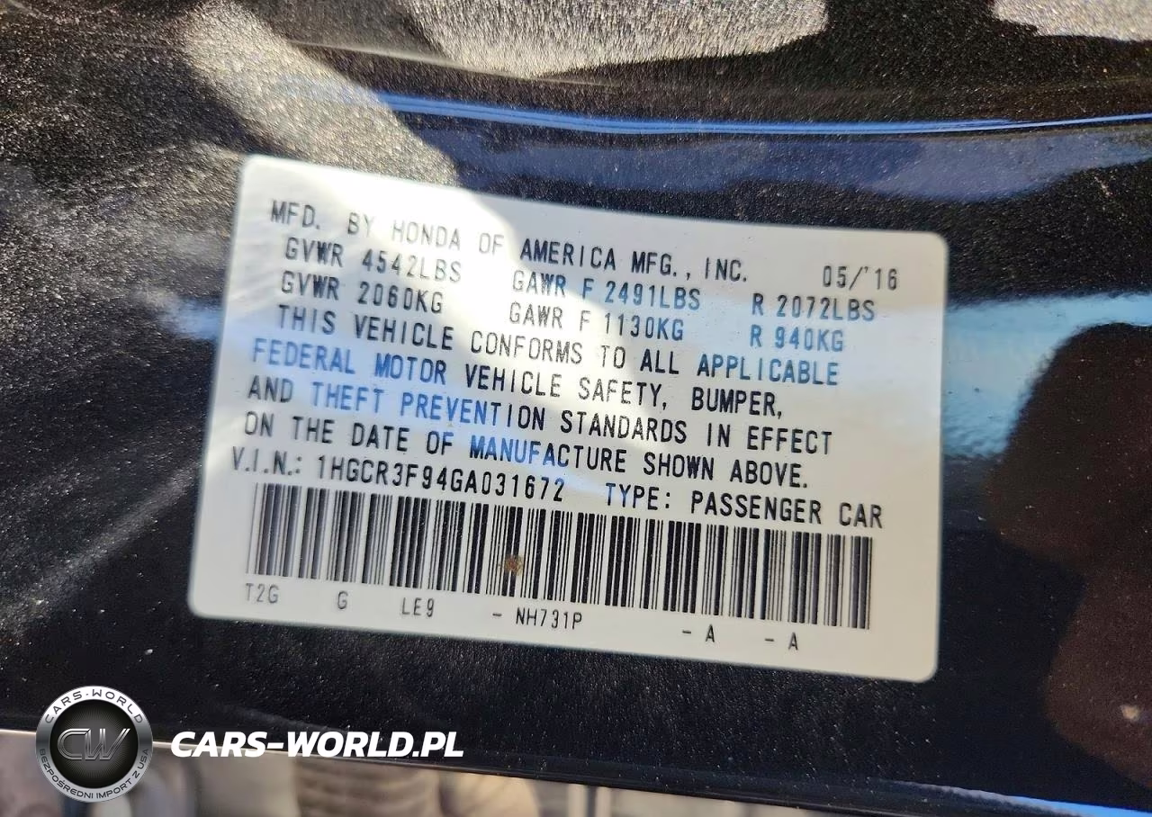 2016 Honda Accord Touring VIN:1HGCR3F94GA031672 - 13