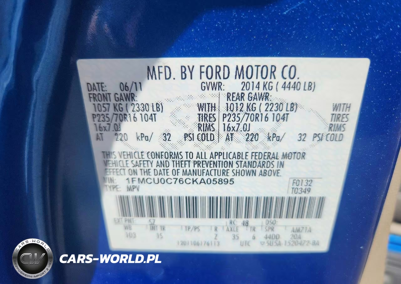 2012 Ford Escape Xls VIN:1FMCU0C76CKA05895 - 12
