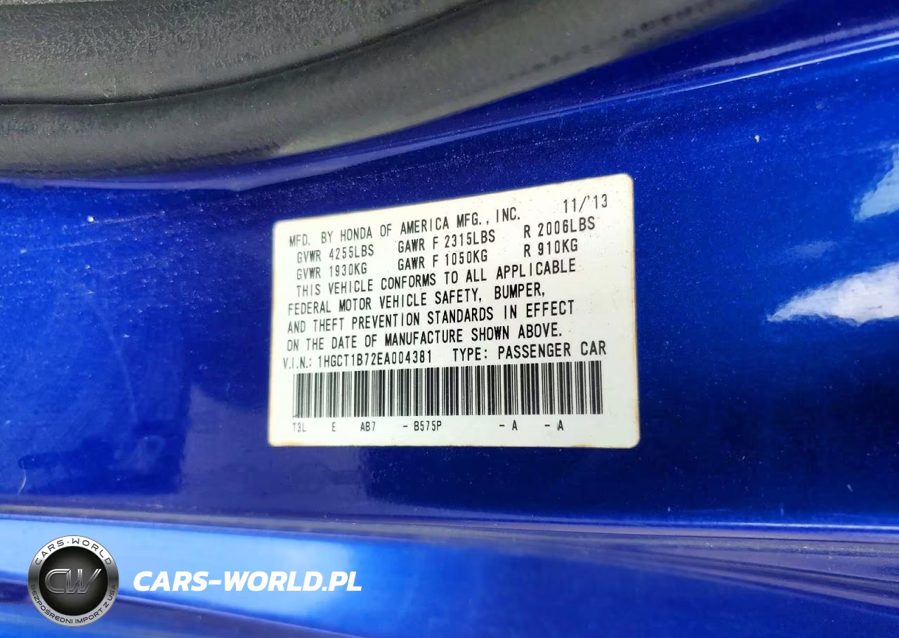 2014 Honda Accord Ex VIN:1HGCT1B72EA004381 - 12