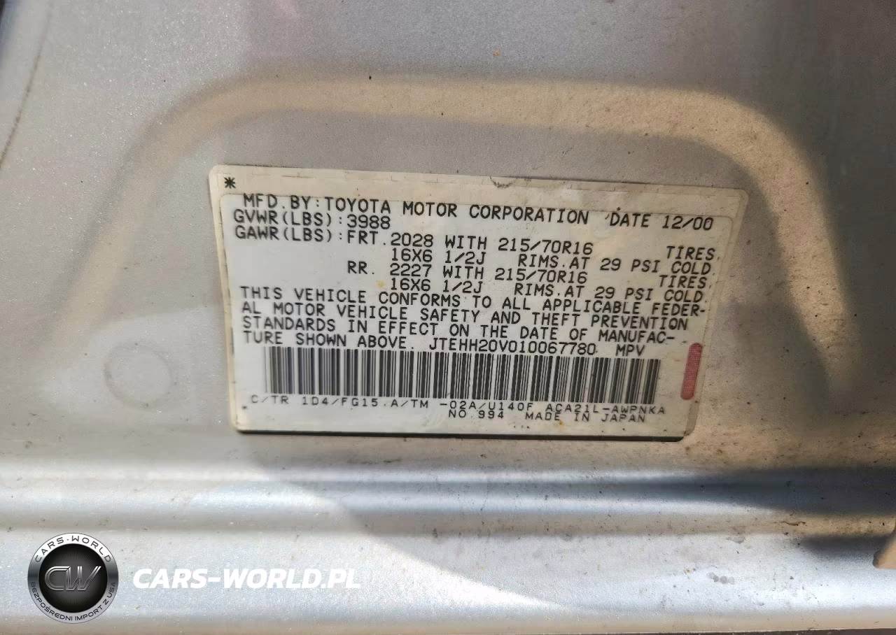 2001 Toyota Rav4 Base VIN:JTEHH20V010067780 - 12