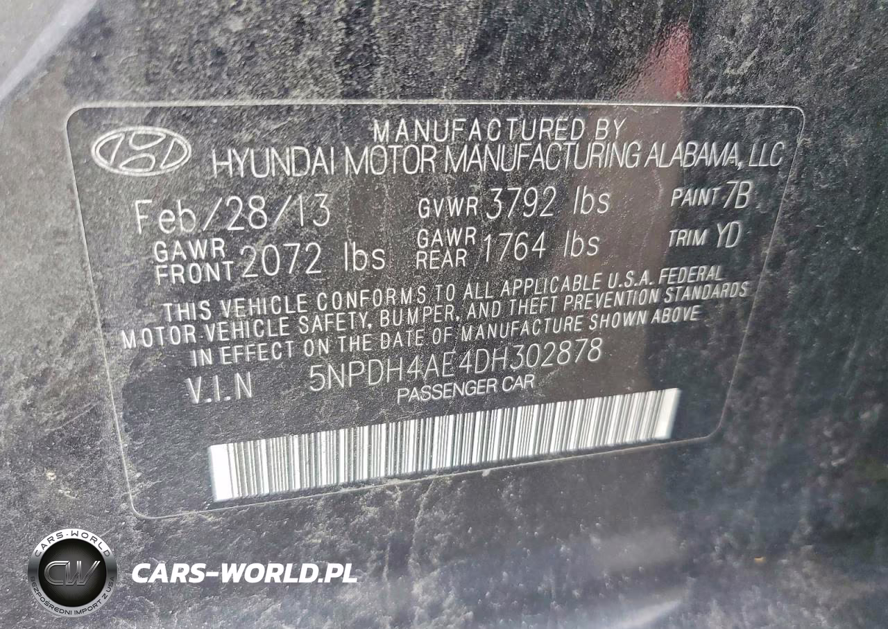 2013 Hyundai Elantra Gls VIN:5NPDH4AE4DH302878 - 12